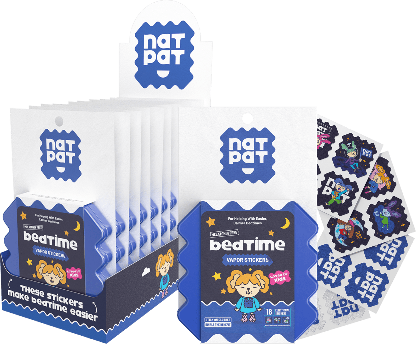 NatPat Kids Bedtime Sleep Promoting Sticker 16pk - 10 Resale Packs in a Display Box